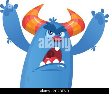 Cartoon wütend blau Monster schreien. Vektorgrafik mit einfachen Verläufen. Halloween Design für Print oder csticker Stock Vektor