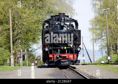 Dampflokomotive der Zittauer Schmalspurbahn im Bahnhof Jonsdorf Stockfoto