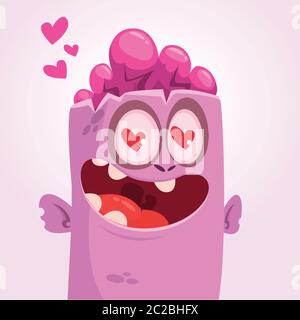 Cartoon Quadrat Zombie Gesicht Kopf in der Liebe. Valentinstag Stock Vektor