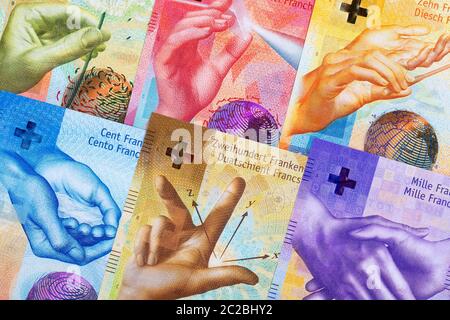 Schweizer Franken, einen geschäftlichen Hintergrund Stockfoto