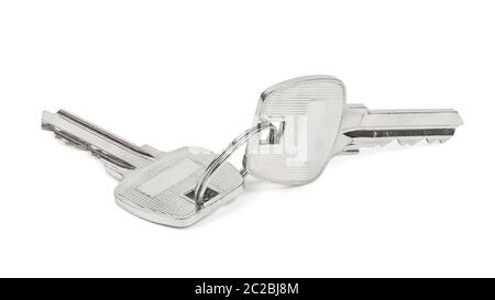 Zwei Tasten key ring auf weißem Hintergrund mit Freistellungspfad isoliert Stockfoto