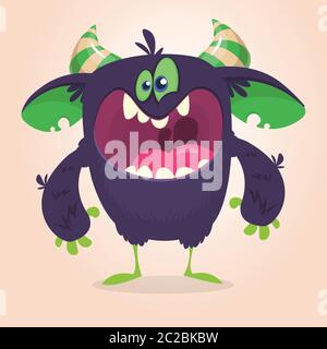 Wütend Cartoon schwarz Monster schreien. Brüllender, wütender Monsterausdruck Stock Vektor