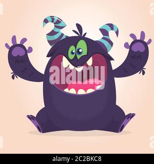 Wütend Cartoon schwarz Monster schreien. Brüllender, wütender Monsterausdruck Stock Vektor