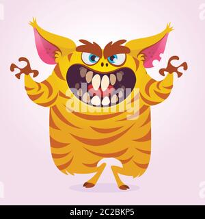 Niedliche Cartoon Monster. Vektor pelzigen gestreiften orange Monster Charakter mit Tiger-Look. Halloween-Design Stock Vektor