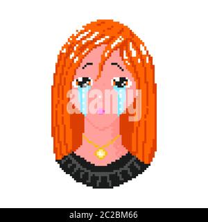 Weinendes Anime Mädchen. Pixel Art 8 Bit Objekt. Avatar Der Modefigur. Retro-Spielelemente. Traumhafte Videoarkade. Vektorgrafik. Stock Vektor