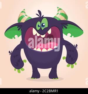 Wütend Cartoon schwarz Monster schreien. Brüllender, wütender Monsterausdruck Stock Vektor