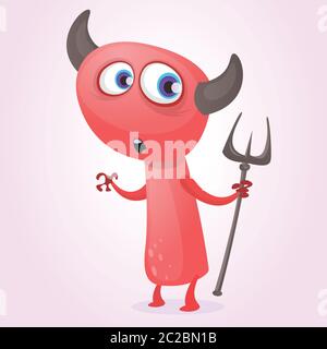 Niedliche Cartoon Teufel mit Dreizack. Vektor für Halloween-Party Stock Vektor