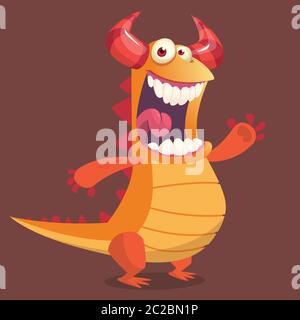 Niedliche Cartoon orange Drachen Monster. Vektorgrafik. Stock Vektor