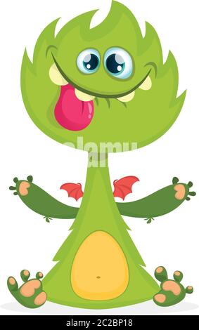 Cartoon Drachen Monster mit winzigen Flügeln.Furry grünen Drachen Vektor-Illustration. Halloween-Design Stock Vektor