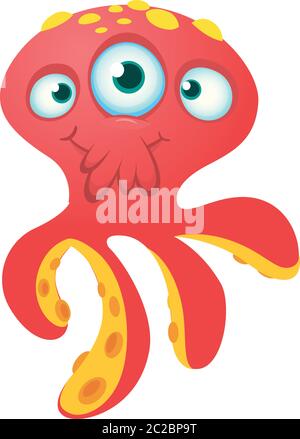 Niedliche rote Krake Alien Monster Cartoon. Halloween Vektor Illustration isoliert Stock Vektor