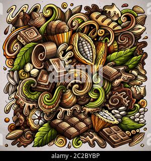Handgezeichnete Vektor-Doodles-Illustration aus Schokolade. Schoko-Poster-Design Stock Vektor