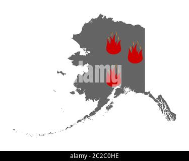 Karte von Alaska und Feuersymbol Stockfoto