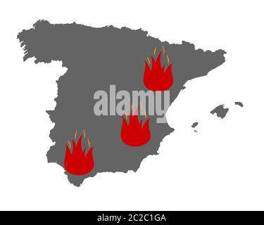 Karte von Spanien und Feuersymbol Stockfoto