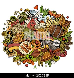 Deutschland handgezeichnete Cartoon-Kritzeleien Illustration. Witziges Reisedesign. Stock Vektor