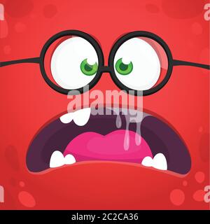 Wütend Cartoon Monster Gesicht tragen Brillen. Vektor Halloween Monster Quadrat Avatar Stock Vektor