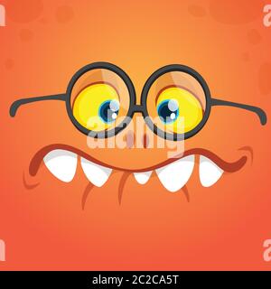 Wütend Cartoon Monster Gesicht tragen Brillen. Vektor Halloween Monster Quadrat Avatar Stock Vektor