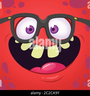 Wütend Cartoon Monster Gesicht tragen Brillen. Vektor Halloween Monster Quadrat Avatar Stock Vektor