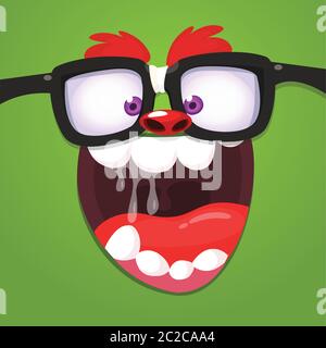 Wütend Cartoon Monster Gesicht tragen Brillen. Vektor Halloween Monster Quadrat Avatar Stock Vektor