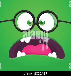 Wütend Cartoon Monster Gesicht tragen Brillen. Vektor Halloween Monster Quadrat Avatar Stock Vektor