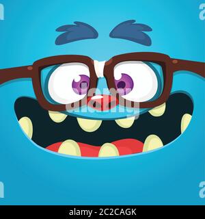 Wütend Cartoon Monster Gesicht tragen Brillen. Vektor Halloween Monster Quadrat Avatar Stock Vektor