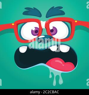 Cartoon Monster Gesicht tragen Brille. Vektorgrafik Stock Vektor
