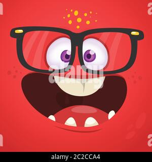 Cartoon Monster Gesicht tragen Brille. Vektorgrafik Stock Vektor