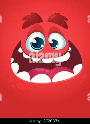 Lustige coole Cartoon Monster Gesicht. Vektor Halloween rote Monster Charakter Stock Vektor