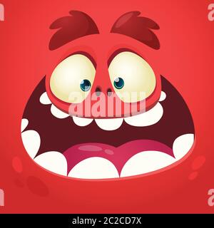 Lustige coole Cartoon Monster Gesicht. Vektor Halloween rote Monster Charakter Stock Vektor