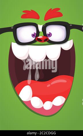 Cartoon Monster Gesicht tragen Brille. Vektorgrafik Stock Vektor