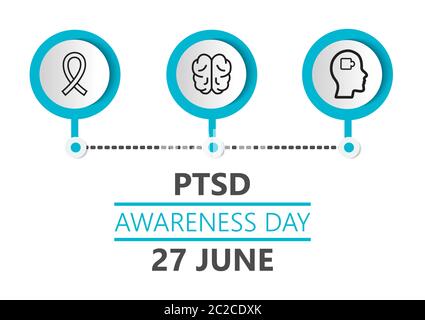 Der Tag des Bewusstseins für die posttraumatische Belastungsstörung wird im 27. Juni gefeiert. PTSD-Monatsvektor für Poster, Banner, Web, App. Psychische Gesundheit und Depression Stock Vektor