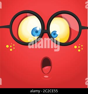 Cartoon Monster Gesicht überrascht Ausdruck. Vektor Halloween schockiert Monster Quadrat Avatar Stock Vektor