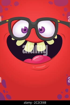 Lustige Cartoon Monster Gesicht mit Brillen. Vektor Halloween Monster Quadrat Avatar Stock Vektor