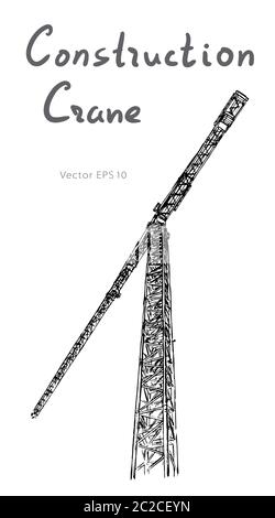 Turmbaukran. Handgezeichneter Vektor auf weiß Stock Vektor