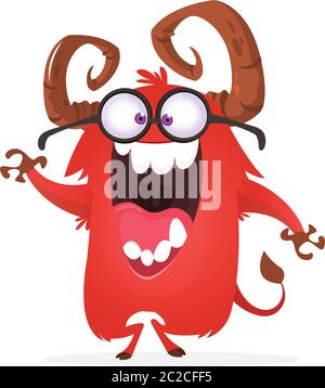 Dumme coole gehörnte Monster lächeln. Halloween Vektor Illustration. Stock Vektor