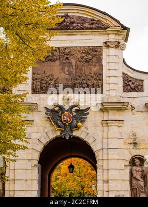 Peter der große Bogentor im Herbst, Peter und Paul Festung, St. Petersburg, Russland Stockfoto