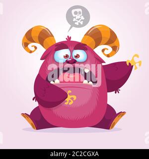 Wütend Cartoon Monster. Halloween Vektor gehörnte Monster Stock Vektor