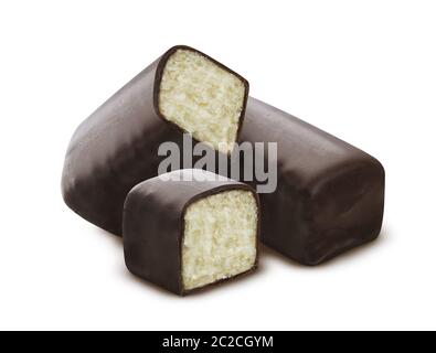 Glasierte Quark auf weißem Hintergrund, Vanille Käsekuchen Stockfoto