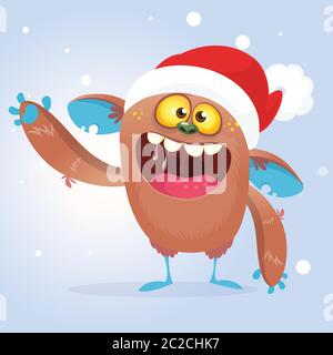 Cartoon Monster tragen weihnachtsmann Hut. Weihnachtsdesign Stock Vektor