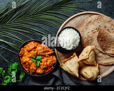 Indische Küche und indische Küche Gerichte, Copy space Stockfoto