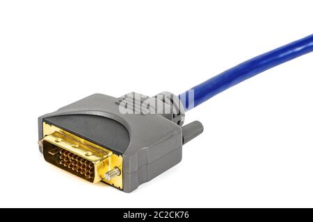 DVI-Stecker auf weißem Hintergrund mit Freistellungspfad isoliert Stockfoto