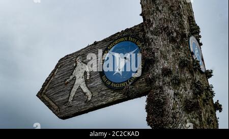 Isle of Anglesey Wegweiser auf dem Küstenweg Anglesey Wales UK Stockfoto