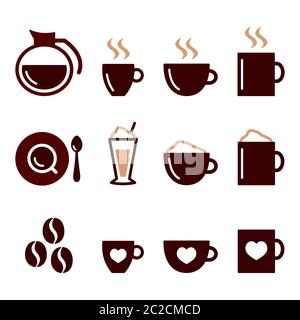 Kaffee Vektor Farbe Symbole Set - Cappucino, Latte, Kaffee Getränke Design - Café, Cafeteria, Restaurant-Konzept Stock Vektor