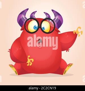Aufgeregt glücklich Monster tragen Brillen und winken Stock Vektor