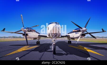 Sportflugzeug auf einer Landebahn wartet auf Start Stockfoto