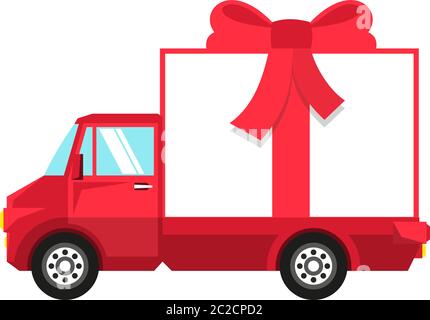 Neujahr rot LKW mit Box in Form von Geschenkbox Stock Vektor