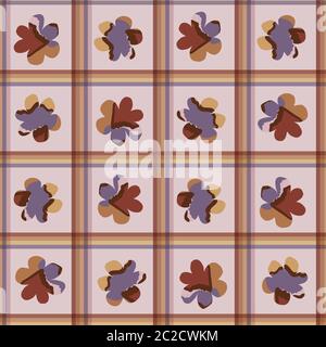 Hand gezeichnet Naive Gänseblümchen Gingham nahtlose Muster. Gedämpfter floraler Hintergrund. Weiche Gewürzfarbe neutrale Töne. All over Print Grafik für Homespun Fashon Stock Vektor
