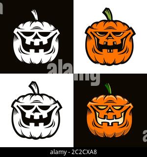 Lächelnder orangefarbener Kürbis ist Halloween-Charakter Stock Vektor