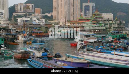 Aberdeen, Hongkong 12. Mai 2019: Fischereihafen in Hongkong im Taifunschutz Stockfoto