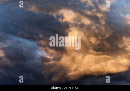 Digital Effekt impasto Kunst der Wolken bei Sonnenuntergang auf rauer Leinwand. Stockfoto