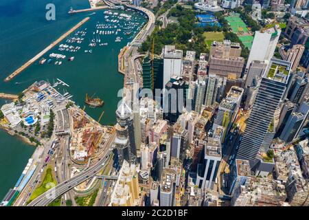 Causeway Bay, Hongkong 11. September 2019: Blick von oben auf die Stadt Hongkong Stockfoto